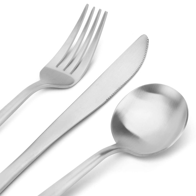 BEGEEL Matte Silverware Set BEGEEL,Satin Finish 20 Piece Stainless Steel Flatware Set,Service for 4,Metal Tableware Cutlery Set,Kitchen Dinnerware Utensils Sets for Home and Party,Dishwasher Safe - Image 3